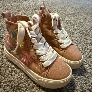 Kids Floral Embroidered High-Top Sneakers